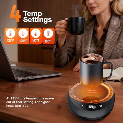 MEION Coffee Mug Warmer for Desk, Coffee Cup Warmer, 4 Temp Settings & 1-12H Timer, Coffee Warmer with Auto Shut Off Smart Gravity Sensor, Beverage & Candle Warmer Coffee Gifts Accessories(Black) - Thumbnail 2