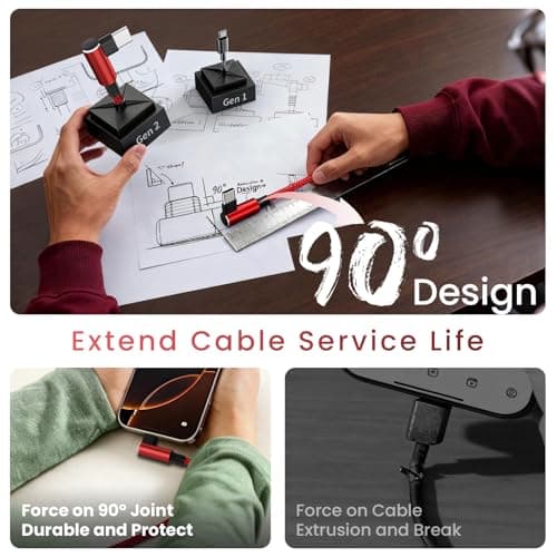 USB A/C to USB C Right Angle Cable, 90 Degree Type-C Braided Charging Cord 5FT, 4 in 2 USB Charging Cable,Universal Phone Charger Cord with Type-C,Micro USB,IP Port for iPhone17/16 Android Phones Pad - Thumbnail 3