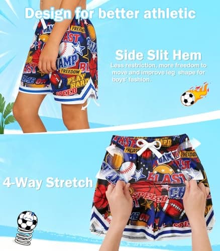 Cozople Boys Athletic Shorts Kids Basketball Baseball Graffiti Active Shorts with Pockets for Sport Exercise Activities - Thumbnail 4