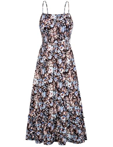 GRACE KARIN Summer Dresses for Women 2026 Vacation,Smocked Floral Maxi Dresses,Boho Beach Long Sundress Black Floral XL - Image 1