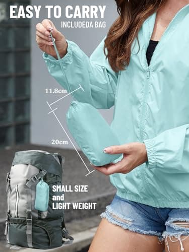 PITINAN Womens Rain Coat Lightweight Waterproof Outdoor Rain Jacket Hooded Packable Rain Jacket Women Rain Coat for Women Waterproof Windbreaker Womens Hiking Rain Jacket Light Blue L - Thumbnail 6