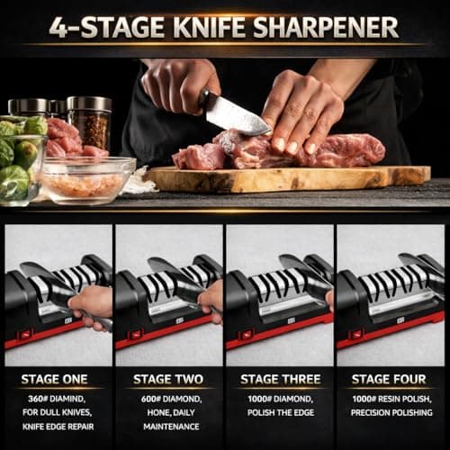 4-Stage Electric Knife Sharpener, Heavy Duty Knife Sharpener with 20° Precision Angle for Straight, Serrated & Ceramic Knives, 100% Diamond Abrasive, Resin Polishing - Thumbnail 5