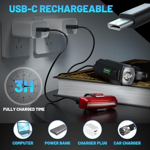 APECYC 2 Pack Bike Lights USB-C Rechargeable Bicycle Front Headlight and Rear Taillight with 4+5 Light Modes, Waterproof Bike Light Set for Night Riding, Commuter, Road & Mountain Cycling - Thumbnail 5