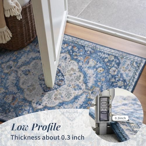 tchdio 5x7 Area Rugs for Living Room, Vintage Non Slip Washable Rug, Soft Low Pile Area Rug Large Floor Indoor Carpet for Bedroom, Dining Room, Office (Blue, 5'x7') - Thumbnail 4