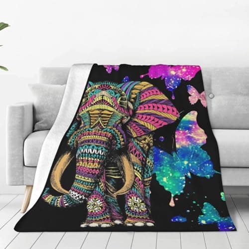 QYEZXA Elephant Throw Blanket Fuzzy, Elephant Gifts for Women Men Girls Boys Kids, Soft Cozy Fleece Blanket Warm Flannel Throws for Couch Sofa Bed Living Room - Thumbnail 2