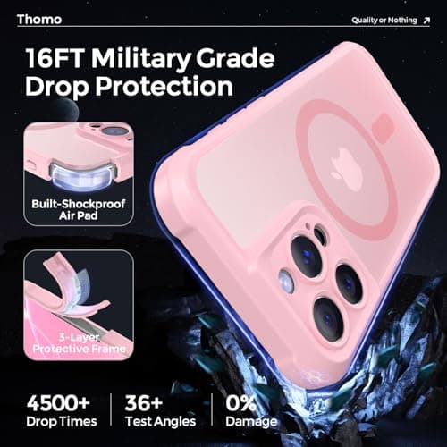 Thomo Magnetic for iPhone 16 Pro Max Case, [Full Camera Protection] [Compatible with Magsafe] Military-Grade Shockproof, Anti-Fingerprint Translucent Matte Phone Case,Pink - Thumbnail 5
