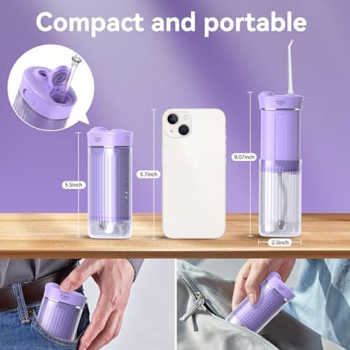JTF Portable Water Flosser for Travel: Compact Mini Design, 3 Modes & 8 DIY Pressure Levels for Sensitive Teeth & Braces - with 5 Nozzles & Removable 230ml Tank, Cordless Oral Irrigator for On-The-Go - Thumbnail 2