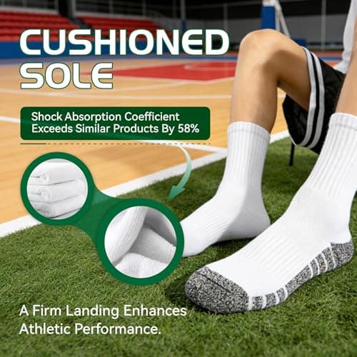 Crew Socks for Men, Mens White Socks Athletic Feetures Cushioned with Arch Support Cotton Running Hiking Essentials Moisture,1-Pairs Premium Trial Pack - Thumbnail 2