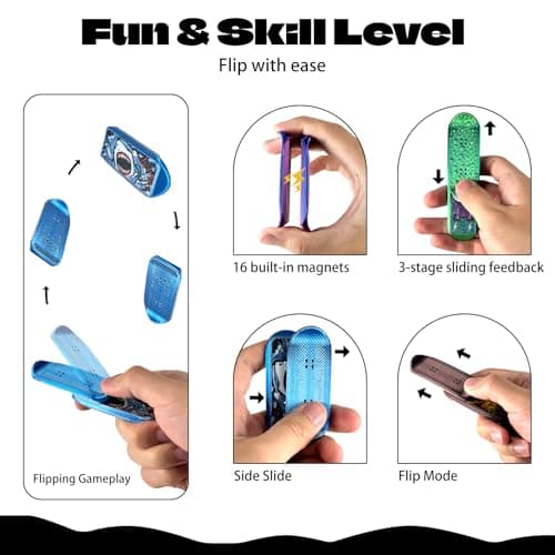 3 PCS OG KickFlips Flipping Fidget Toy for Adults,Magnetik Fingerboard,Skateboard Slider Fidget,with Storage Crat Portable Toy - Thumbnail 3