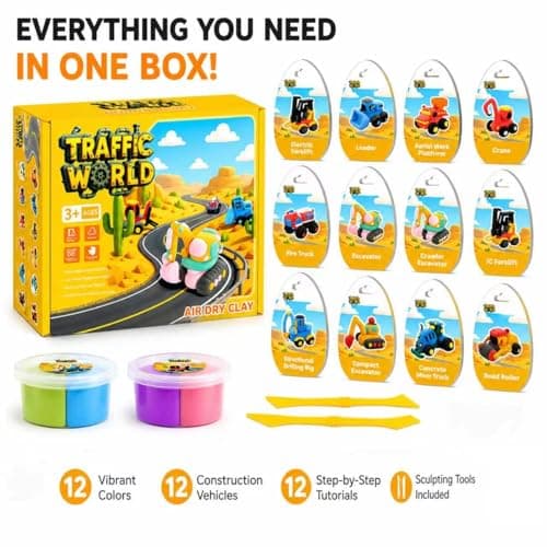 Air Dry Clay Kit for Kids – 12 Pack Construction Vehicles Modeling Clay Set - Thumbnail 6