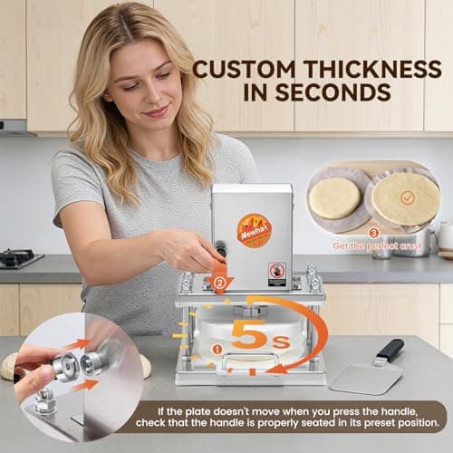 Newhai 8.6” Electric Pizza Dough Press Machine Commercial Dough Roller Sheeter Stainless Steel Pastry Bread Press Forming Processor for Bakery Home Restaurant Use - Thumbnail 2