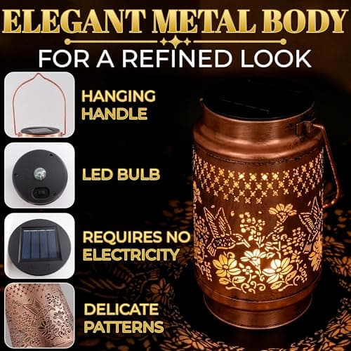 Hummingbird Outdoor Lanterns – Heritage-Style Metal Garden Decorative Lantern, Warm LED Glow – Cozy Porch, Patio, Balcony, Yard & Garden Birds Decor | Charming Gifts for Gardeners Woman, Mom & Grandma - Thumbnail 4