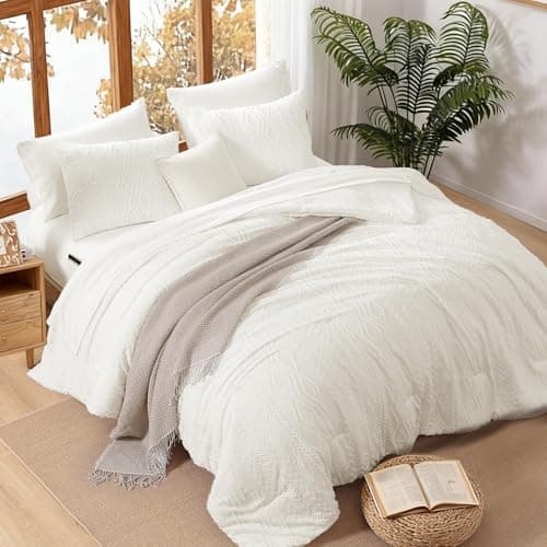 WRENSONGE Full Size Comforter Set with Sheets - 7 Pieces White Tufted Bed in a Bag Full Shabby Chic Bedding Sets with 1 Comforter, 2 Sheets, 2 Pillowcases & 2 Shams - Thumbnail 3