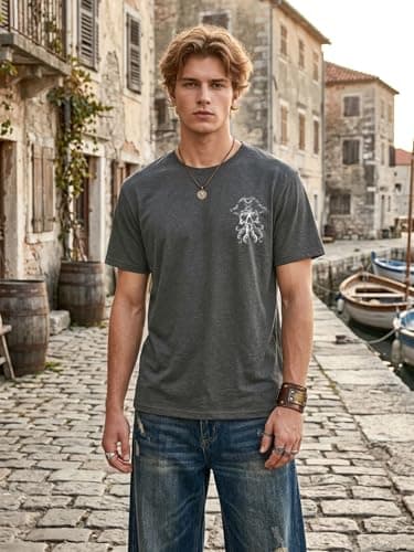 QIXYN Pirate Shirt Couple Matching Shirts Vintage Skeleton Shirt Skull Graphic Tee Family Vacation Short Sleeve Tops - Thumbnail 2