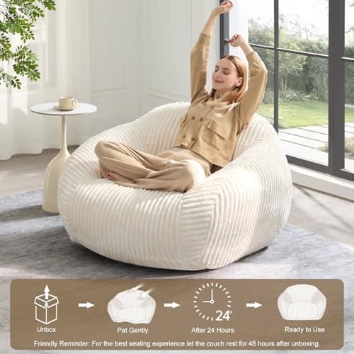 HUGHEAVEN Giant Bean Bag Chair for Adults & Kids, Comfy Big Bean Bag Couch with Armrests, Cozy Large Reading Chair with Back Support, Oversized Sofa for Bedroom, Living Room or Lounge, Beige - Thumbnail 6