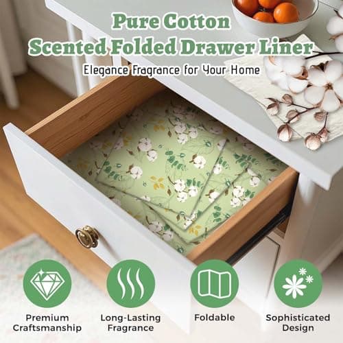 STRN Drawer Liners for Dresser, Cotton Fragrant Drawer Liner 6 Sheets, Non-Adhesive Drawer Paper Liner for Bedroom Shelf Closet, Shoe Chest - Thumbnail 2