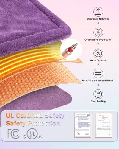 Heating Pad for Neck and Shoulders and Back, Pain Relief Electric Heating Pad Large Size 24”X33” with 4 Timers, 6 Heat Levels, Auto-Off, Mothers Day & Birthday Gifts for Women Mom Wife Grandma, Purple - Thumbnail 6
