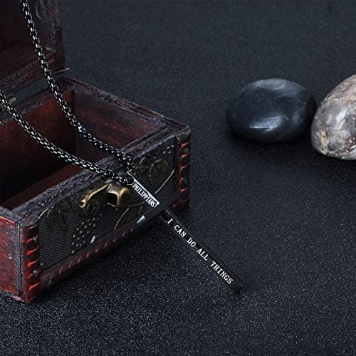 Rehoboth Stainless Steel Cross Pendant Necklaces for Men Women Philippians 4:13 Strength Bible Verse Pendant Chain 24 Inch Black - Thumbnail 3