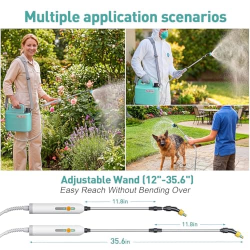 Battery Powered Garden Sprayer 1.8 Gallon, Lightweight Electric Weed Sprayer with Telescopic Wand & Adjustable Nozzles, Portable Yard Sprayer for Plant Watering, Lawn Care, Fertilizing,Gardening - Thumbnail 5