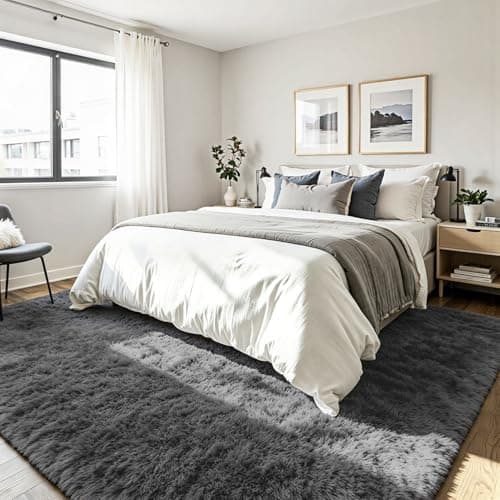 5x7 Area Rug for Living Room, Ultra Soft Fluffy Grey Rugs for Bedroom, Non Slip Large Shag Carpet, Fuzzy Plush Nursery Rug, Thick Washable Indoor Floor Carpets for Kids Office Dorm Home Decor - Thumbnail 3