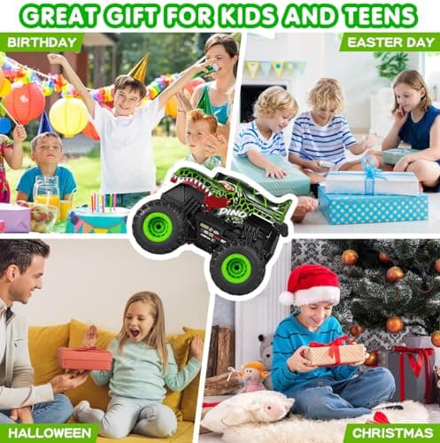 DYODYORC Remote Control Car, 2.4Ghz All Terrain Dinosaur Monster Truck Toys, RC Truck with Music, 3 Lighting Effects, 360 Stunt Capable, 2 Batteries Ready to Run, Toy Gifts for Boys and Girls (Green) - Thumbnail 6