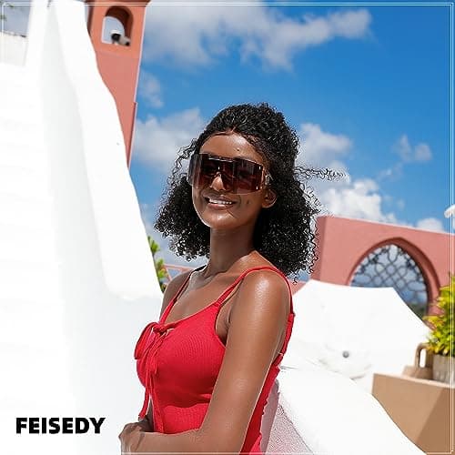 FEISEDY Sunglasses for Women, One Piece Oversized Sunglasses for Men and Women, Wrap Shield Sunglasses for Cycling, Driving, Vacation (B4027, Champagne Frame & Gradual Tea Lens) - Thumbnail 3