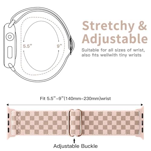 XSMDAJDTXZ 2 Pack Stretchy Solo Loop Compatible with Apple Watch Band 40mm 41mm 44mm 45mm 46mm 49mm 38mm 42mm Women Men, Sport Nylon Elastic Straps Braided Wristbands for iphone Watch Series 11 10 9 8 7 6 5 4 3 Ultra SE (Black white/pink, 38mm/40mm/41mm/42mm(Series 10)) - Thumbnail 2