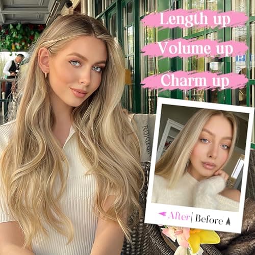 Invisible Wire Hair Extensions with Transparent Wire Adjustable Size 4 Secure Clips Long Wavy Secret Hairpiece 20 Inch for Women(Light Brown mix Golden Blonde) - Thumbnail 4