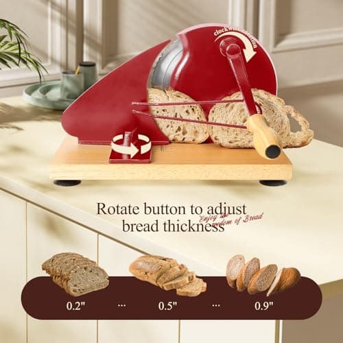 Manual Bread Slicer for Homemade Bread,Even Slicing Thickness-Adjustable Slices,Sourdough Slicer with Scale Lines&SuperStrong SuctionCup Fixation (Red-Guide) - Thumbnail 2