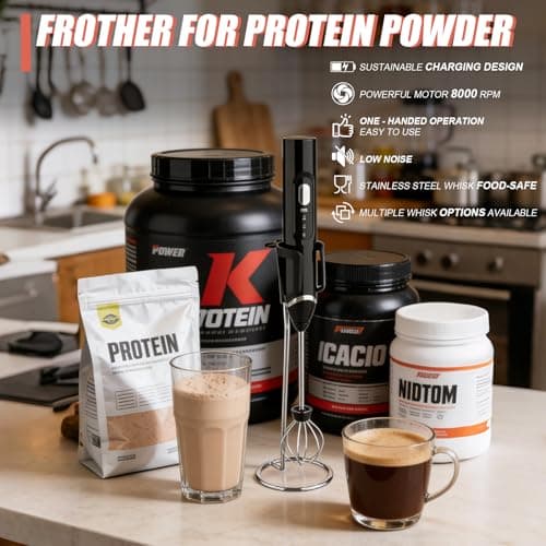 Mity Rain 4-in-1 Frother for Protein Powder, Adjustable-Waterproof, Protein Powder Scoop Funnel Set, Detachable Rechargeable Protein Mixer Wand for Coffee, Matcha, Milk, and Drinks (New Black) - Thumbnail 4