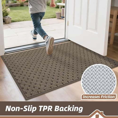 BEQHAUSE Dirt Trapper Door Mat Non-Slip Entryway Rugs Stain Resistant Absorbent Dog Doormats Woven-Look Washable Welcome Floor Doormat for Front Back Door, Dirty Wet Shoes & Paws, 32" x 48", Brown - Thumbnail 4