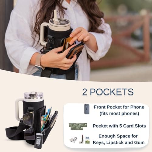 SOLLY AND RUE Water Bottle Sling Bag Crossbody Water Bottle Holder with Strap & Phone Pocket Insulated Carrier for Stanley & Hydro Flask up to 40oz Travel & Walking Companion - Thumbnail 3