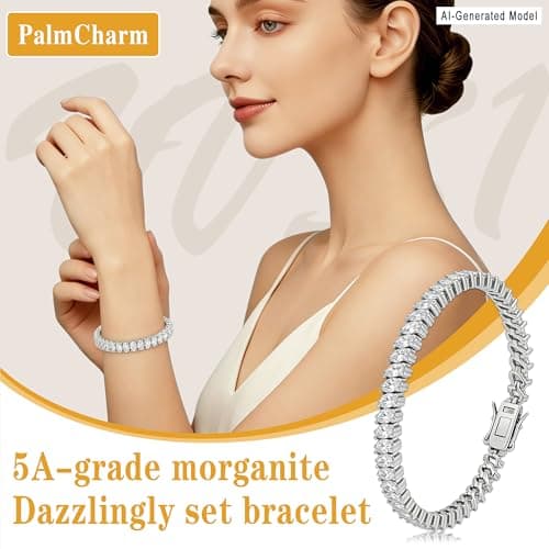 Moissanite Tennis Bracelet For Women,Wave Cut D-Color VVS1 Platinum Plated Silver Tennis Bracelet,Hypoallergenic Bezel 7.5Ins, Ice Crystal Sparkling,Exquisite Jewelry,with Gift Box,Ideal Gift for Wife/Mom - Thumbnail 2