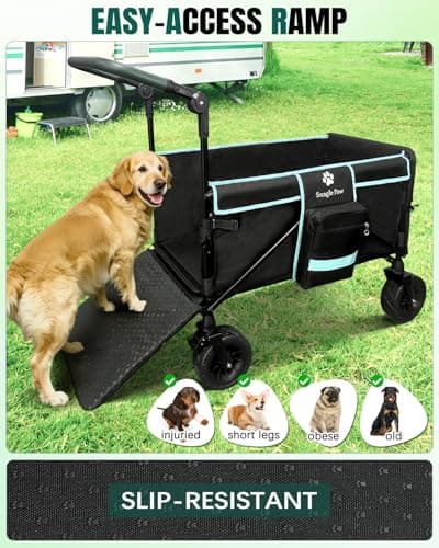 Snagle Paw Extra Large Dog Stroller,Wagon Cart for Medium Large Dogs up to 200lbs | All Terrain Foldable Pet Stroller with Ramp & Tailgate (Extra Space), Adjustable Handle & One-Step Brake - Thumbnail 2
