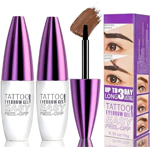 2Pcs Light Brown Eyebrow Tint Peel Off Gel, Natural Looking Brow Tint for Sparse Brows, Tattoo Eyebrow Gel Easy Peel Off, Waterproof Eyebrow Tattoo for Everyday Wear, Long Lasting Brow Color