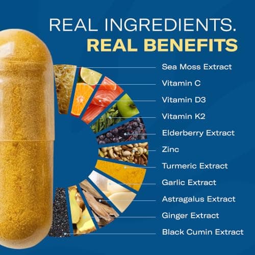 TrueSeaMoss Sea Moss Capsules – Immune Support – Sea Moss, Vitamin C, D3, Elderberry, Zinc, Turmeric, Astragalus – 90 Capsules (45 Servings) - Thumbnail 4