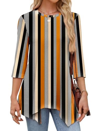 JUSTFASHIONNOW Women's Plus Size Tops 3/4 Sleeve Business Dressy Casual Tunic Tops to Wear with Leggings Maternity Shirts Loose Blouses M - Thumbnail 4