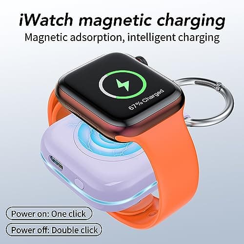 Portable Travel Charger for Apple Watch Series 8,Wireless iWatch Charger 1200mAh Power Bank with Charging Cable, Purse Keychain Smart Chargers for Apple Watch Series 11/10/9/8/7/6/SE/5/4/3/2/1/UItra - Thumbnail 3
