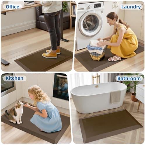 Anti Fatigue Kitchen Mats for Floor, Brown 9/10 Extra Thick Cushioned Standing Desk Mat, Comfort Memory Foam Ergonomic Kitchen Rugs and Mats Non-Slip Waterproof for Office, Kitchen, Sink, 20" x 32" - Thumbnail 5