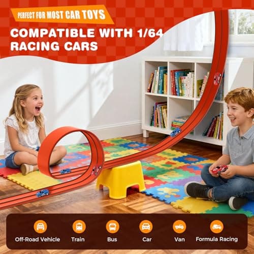 TAEMVV 15 Ft Dual Flexible Race Track for Kids, DIY Ramps Car Track Set Compatible with Hot Wheels 1/64 Diecast Cars, Reinforced Suction Cup for Boys Girls 3+, Red&Black - Thumbnail 2