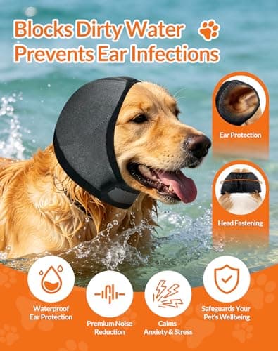 Dog Ear Muffs Noise Protection for Fireworks & Thunder, Adjustable Padded Dog Ear Covers for Anxiety Relief, No Flap Ear Wrap for Dogs - Pet Calming Hood for Grooming & Bathing, Travel, Recovery, L - Thumbnail 2