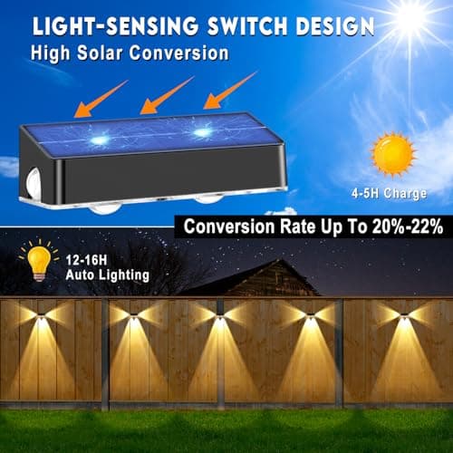 Solar Fence Lights 8 Pack Solar Fence Lights Outdoor with 3-Side Lighting, 9 Colors＆11 Lighting Modes, IP65 Waterproof, Fence Lights Solar Powered for Outside Wall Backyard Step Patio Deck Garden - Thumbnail 4