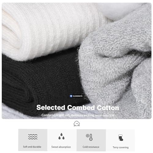 CLOSEMATE Mens Thermal Winter Crew Socks for Boots Thick and Warm for Cold Weather Work Hiking 5 Pairs(1Black 1DarkGrey 1Brown 1DarkBlue 1DarkGreen, Size M) - Thumbnail 4