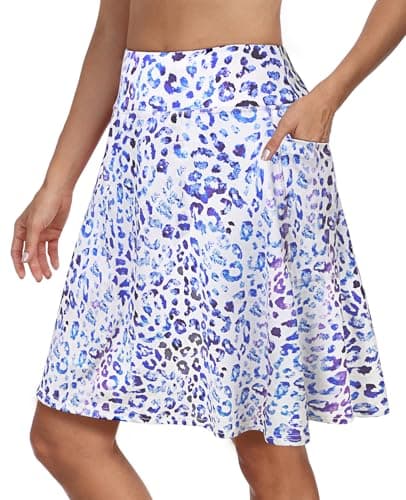 KORALHY Golf Skorts for Women with 4 Pockets 20" Knee Length Skirts Tennis Athletic Casual Skorts with Shorts Blue Purple Leopard S - Image 1