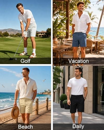 Ntrlv Men's Cotton Stretch Chino Shorts Elastic Waist Drawstring Casual Lightweight Summer Beach Short(M White) - Thumbnail 6