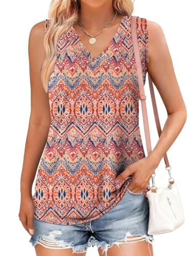 GKBK Womens Tank Tops Casual Loose Fit Spring Summer V Neck Outfits Sleeveless T Shirts Trendy Boho Cute Basic Business Dressy Clothes Fashion 2026 Boho Floral L - Thumbnail 2