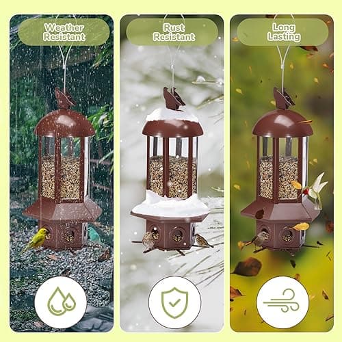Professional Squirrel Proof Bird Feeders - Sorflife Large Capacity 5.06 lbs, Reliable and Rust Resistant Metal Bird Feeding Station for Prevents Squirrels from Stealing Food and Easy Refilling Brown - Thumbnail 6