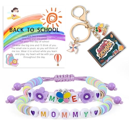 JIANZHEN First Day of Kindergarten Mommy and Me Bracelets Gifts with Butterfly Heart for Back to School Matching Bracelets Pre-K Bracelet Mom Daughter Jewelry First Day of School Gift with Card (Cute Set-Back to School Gifts)