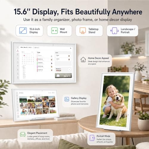 15.6" Digital Calendar, Planner Electronic Calendar & Chore Chart, Touchscreen Interactive Electronic Organizer for Monthly, Weekly & Daily Agenda, Chore Chart, Digital Photo Display, Wall & Desk Mountable - Thumbnail 3