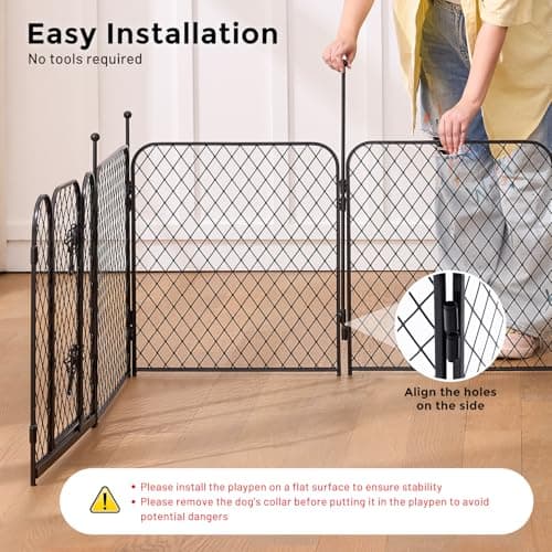 ZOMISIA Paw Safe Playpen for Indoor Small Dogs, 24 Inch 8 Panels Anti-Pinch Diamond Mesh Dog Fence, Metal Stable Dog Play Pen with Door, Portable Pet Playpen for Outdoor RV Camping Yard Garden - Thumbnail 4